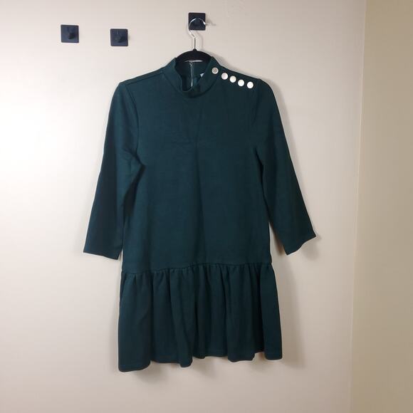 J.O.A Long Sleeve Button Shoulder Sweater Dress with Ruffle in Green Size S - Picture 1 of 10